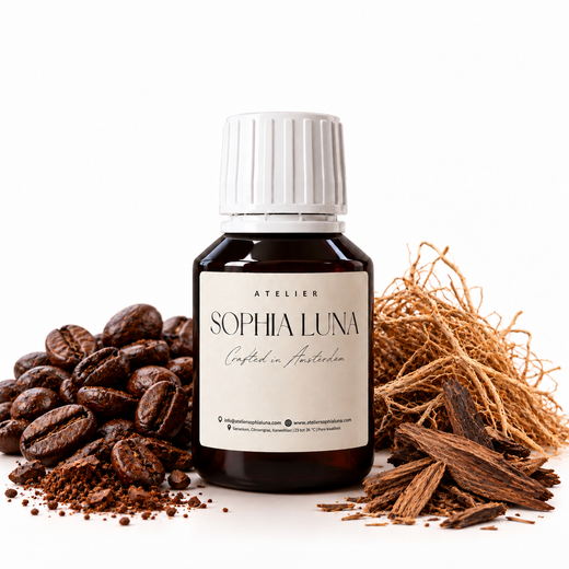 Geurolie Black Vetiver Café van Atelier Sophia Luna, voor aroma diffuser.